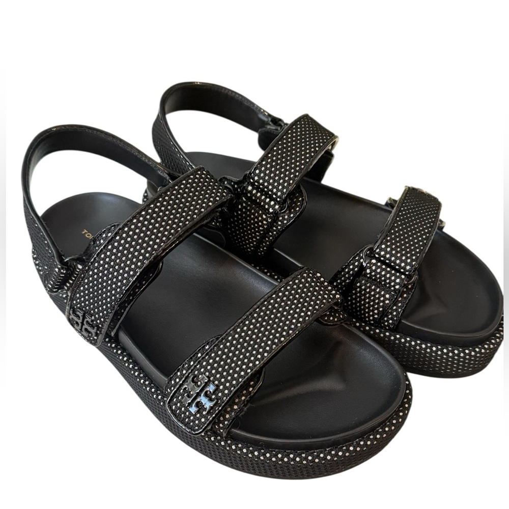 NIB TORY BURCH Kira sport sandal perfect black/ new ivory size 9.5 - Picture 2 of 7